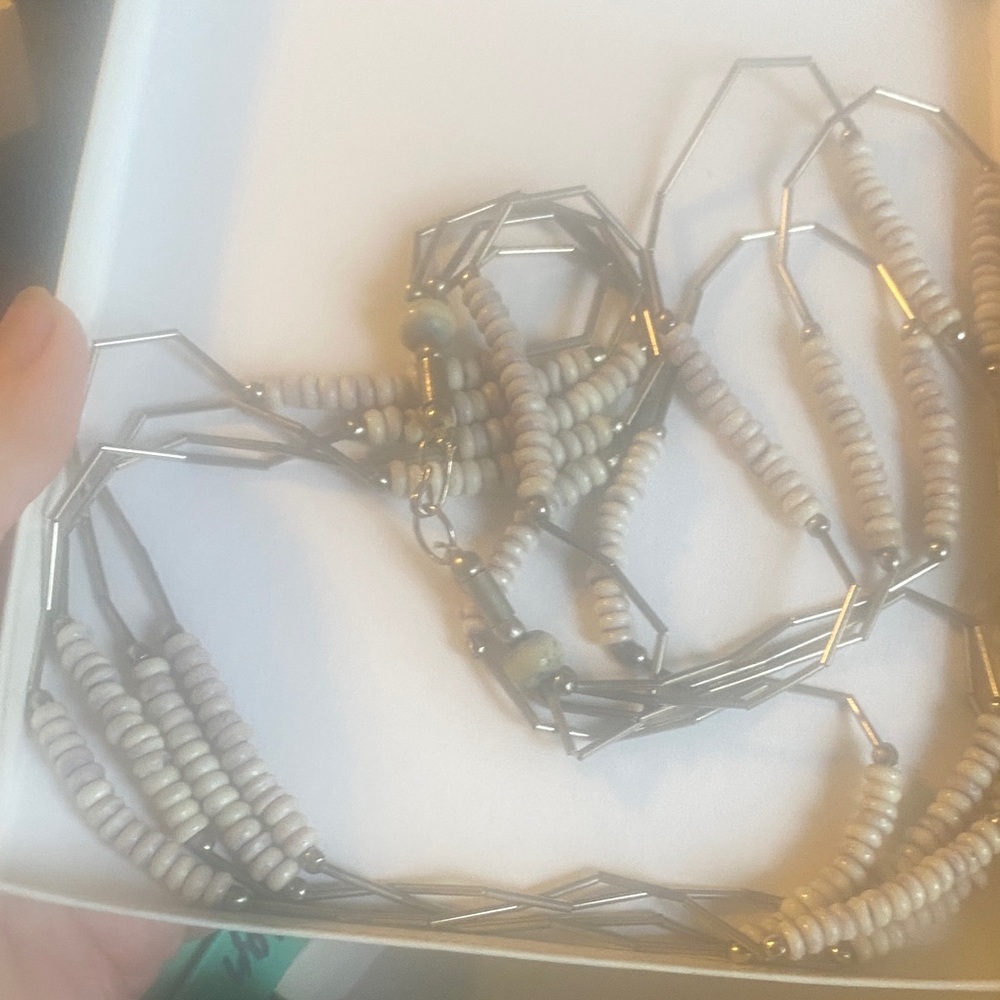 Modern Geometric Silver and Cream Necklace